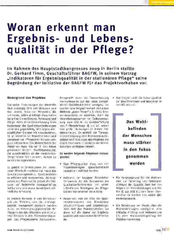 Vorschauseite 1: Woran erkennt man Ergebnisund Lebensqualität in der Pflege?