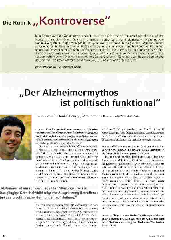 Vorschauseite 1: Der Alzheimermythos ist politisch funktional