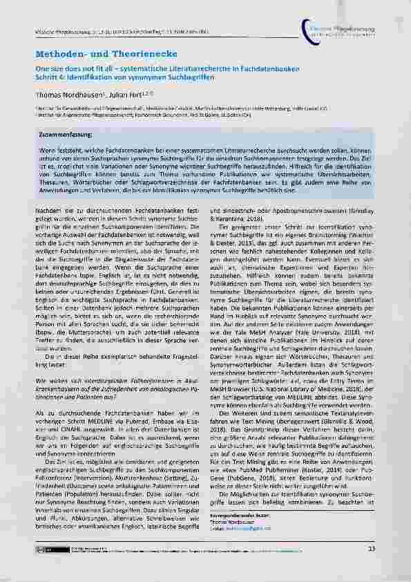 Vorschauseite 1: Methodenund Theorienecke One size does not fit all systematische Literaturrecherche in Fachdatenbanken Schritt 4: Identifikation von synonymen Suchbegriffen