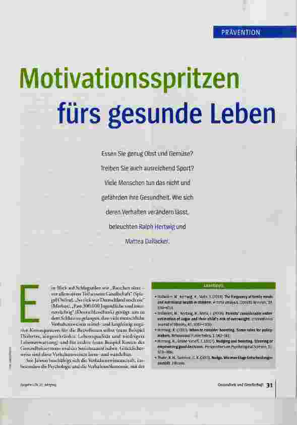 Vorschauseite 1: Motivationsspritzen fürs gesunde Leben