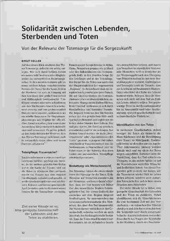 Vorschauseite 1: Solidarität zwischen Lebenden, Sterbenden und Toten