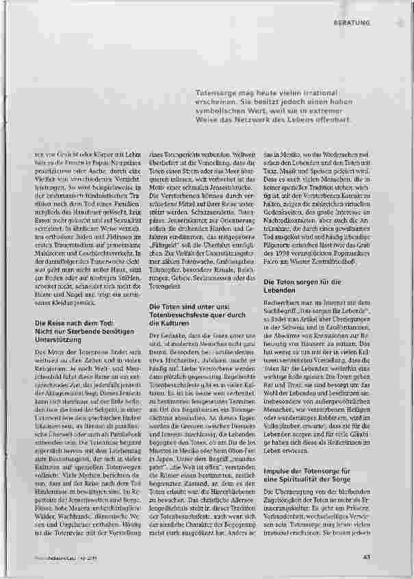 Vorschauseite 2: Solidarität zwischen Lebenden, Sterbenden und Toten
