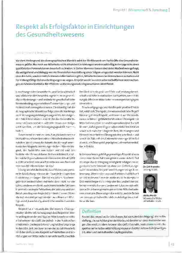 Vorschauseite 1: Respekt als Erfolgsfaktor in Einrichtungen des Gesundheitswesens