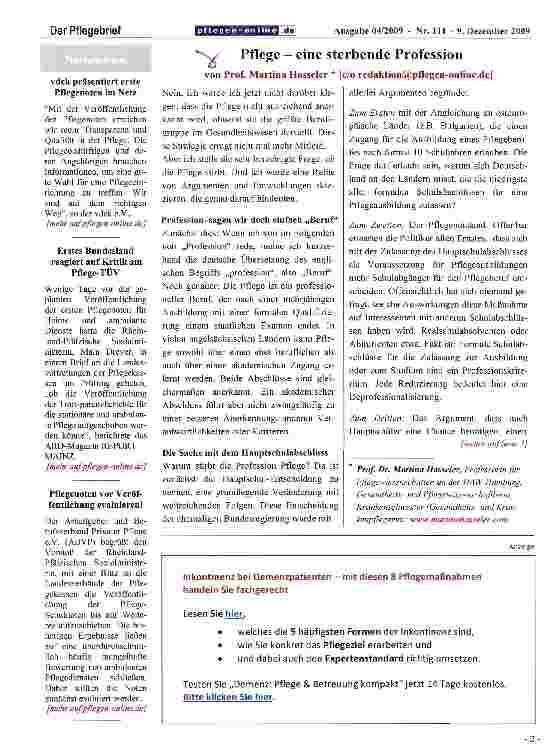Vorschauseite 1: Pflege - eine sterbende Profession