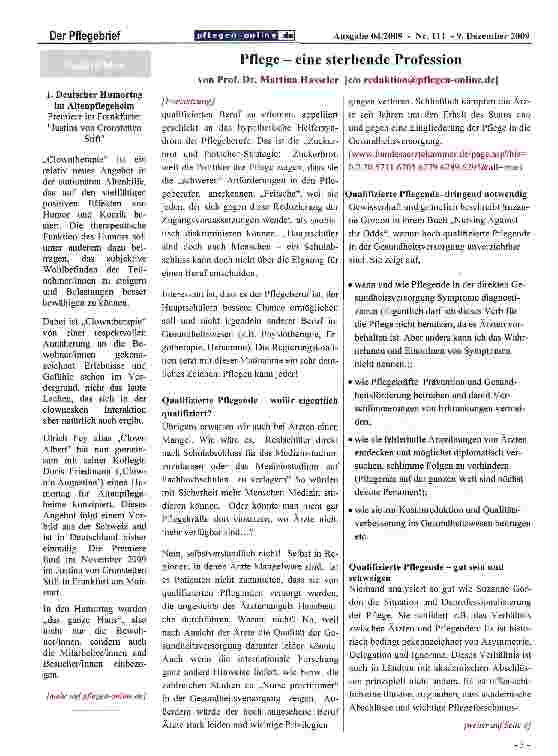 Vorschauseite 2: Pflege - eine sterbende Profession