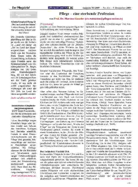 Vorschauseite 3: Pflege - eine sterbende Profession