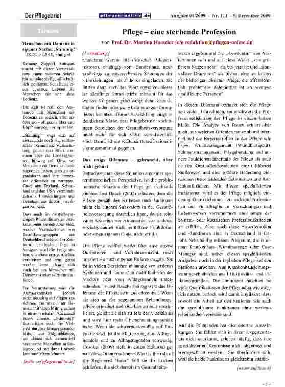 Vorschauseite 4: Pflege - eine sterbende Profession