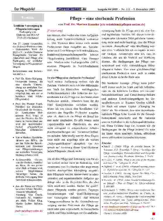 Vorschauseite 5: Pflege - eine sterbende Profession