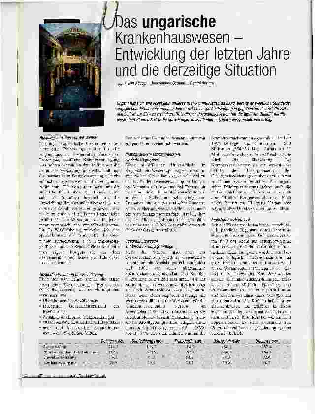 Vorschauseite 1: Das ungarische Krankenhauswesen -Entwicklung der letzten Jahre und die derzeitige Situation