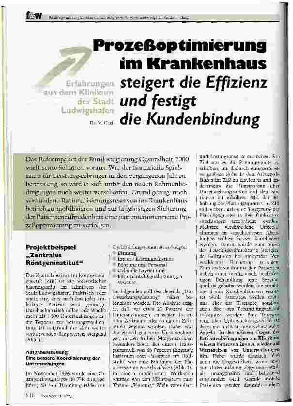 Vorschauseite 1: Prozeßoptimierung im Krankenhaus steigert die Effizienz und festigt die Kundenbindung