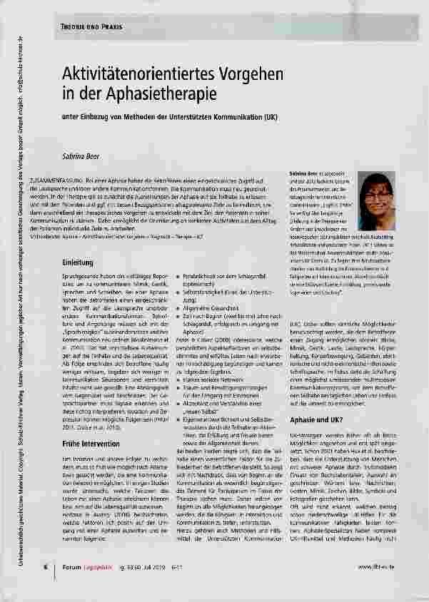 Vorschauseite 1: Aktivitätenorientiertes Vorgehen in der Aphasietherapie