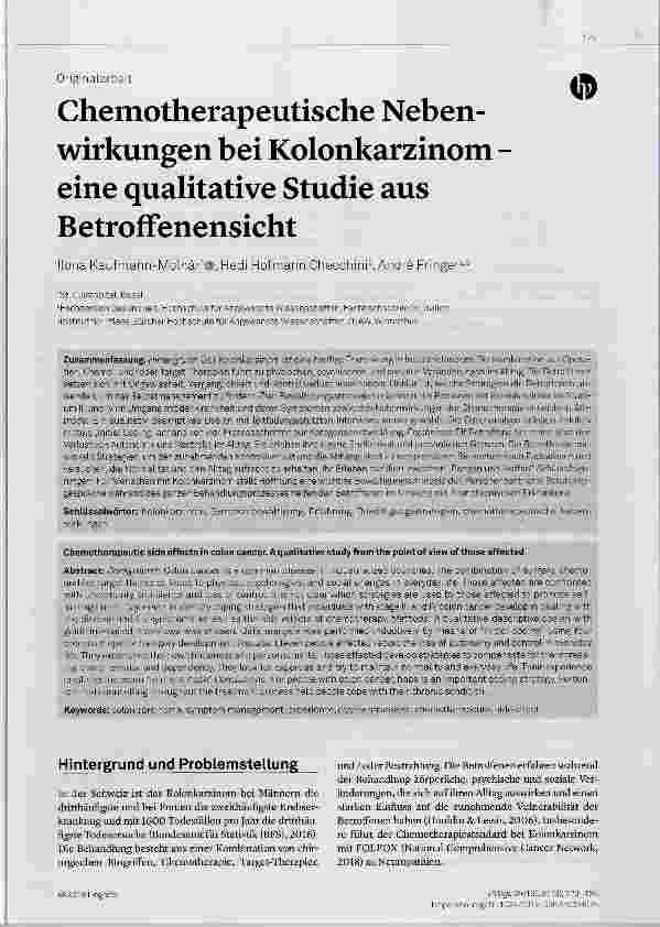 Vorschauseite 1: Chemotherapeutische Nebenwirkungen bei Kolonkarzinom eine qualitative Studie aus Betroffenensicht