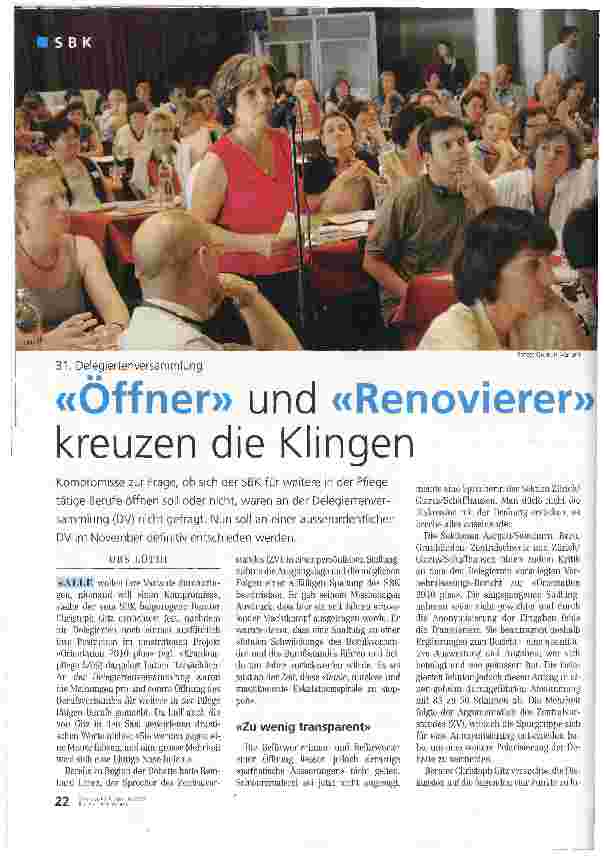 Vorschauseite 1: «Öffner» und «Renovierer» kreuzen die Klingen