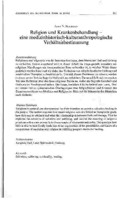 Vorschauseite 1: Religion und Krankenbehandlung -eine medizinhistorisch-kulturanthropologischeVerhältnisbestimmung