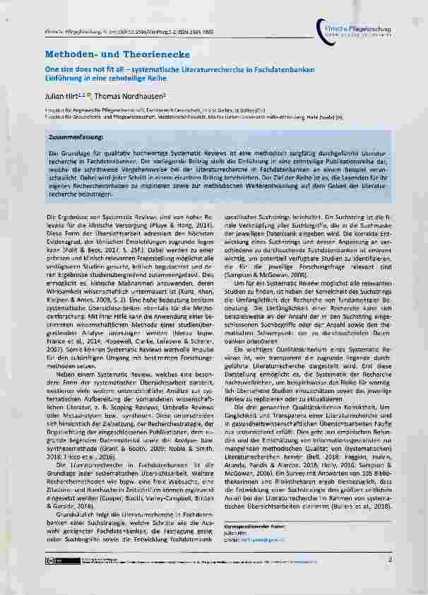Vorschauseite 1: One size does not fit all systematische Literaturrecherche in Fachdatenbanken Einführung in eine zehnteilige Reihe