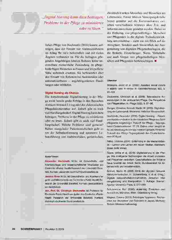 Vorschauseite 4: Digitalisierung - eine Chance für die Pflege?