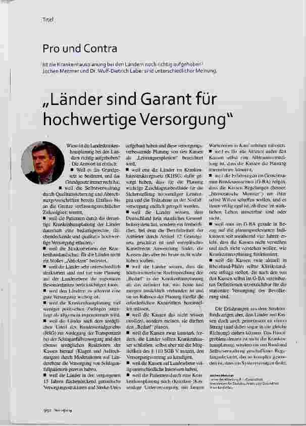 Vorschauseite 1: „Länder sind Garant für hochwertige Versorgung“