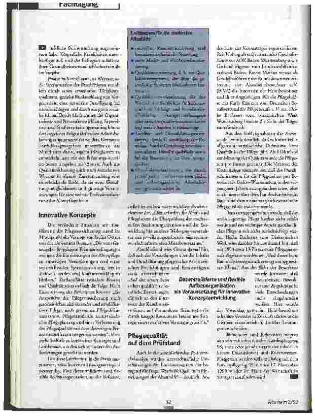 Vorschauseite 3: Im Spannungsfeld von Qualität und Kosten Landespflegetag 98 in Stuttgart