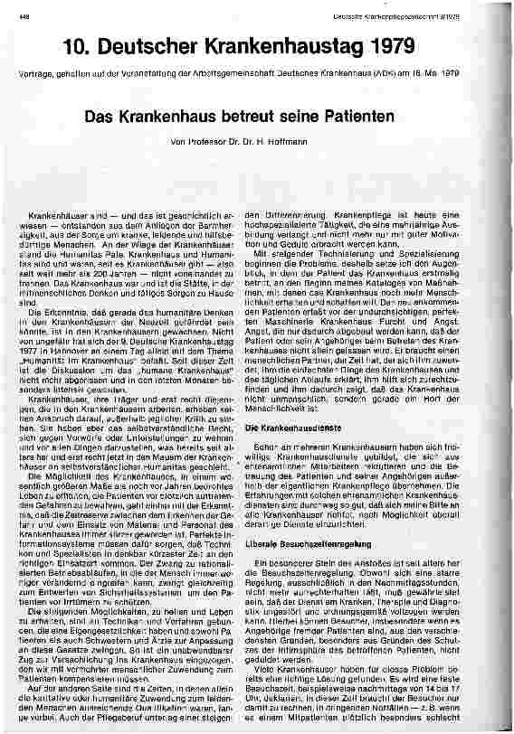 Vorschauseite 1: 10. Deutscher Krankenhaustag 1979 Das Krankenhaus betreut seine Patienten