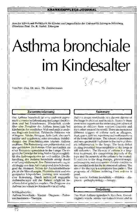 Vorschauseite 1: Asthma bronchiale im Kindesalter