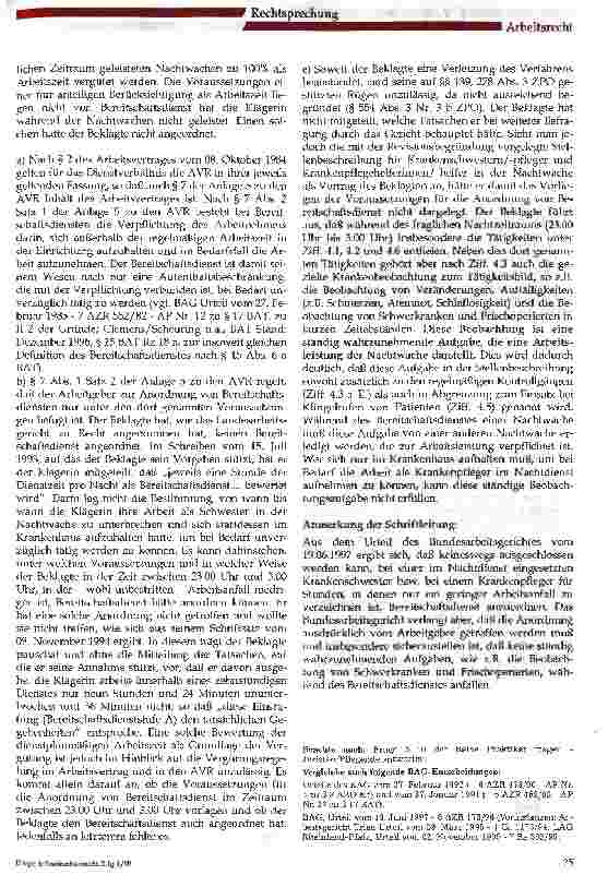 Vorschauseite 2: Das Bundesarbeitsgericht zum Bereitschaftsdienst im Nachtdienst