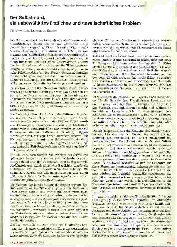 Vorschauseite 1: Der Selbstmord, ein unbewältigtes ärztliches und gesellschaftliches Problem
