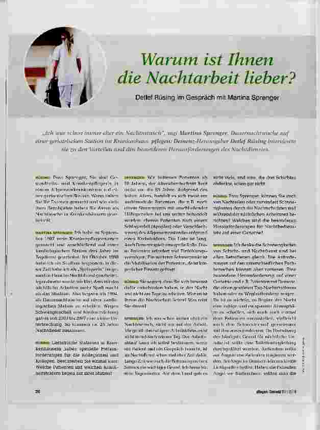 Vorschauseite 1: Warum ist Ihnen die Nachtarbeit lieber?
