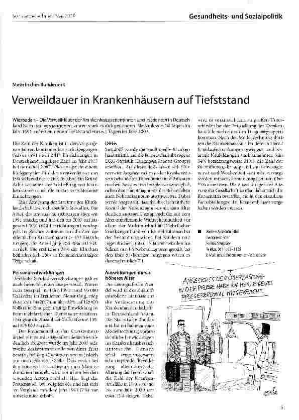 Vorschauseite 1: Verweildauer in Krankenhäusern auf Tiefststand