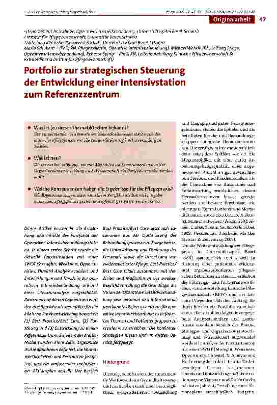 Vorschauseite 1: Portfolio zur strategischen Steuerung der Entwicklung einer Intensivstation zum Referenzzentrum