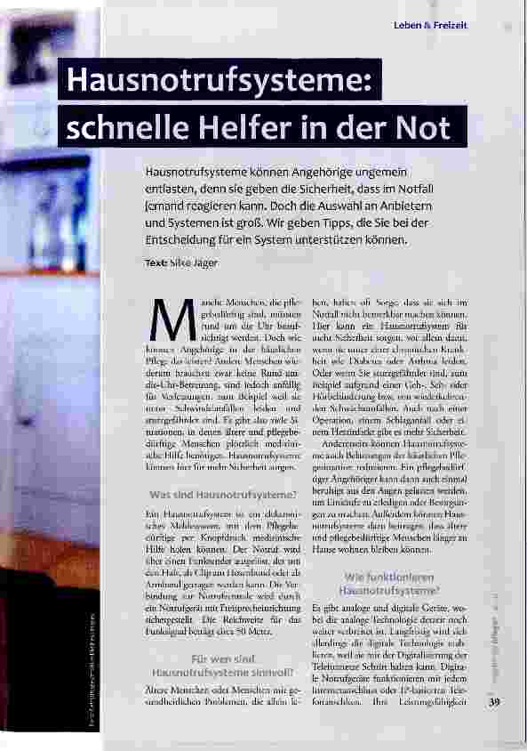 Vorschauseite 1: Hausnotrufsysteme: schnelle Helfer in der Not