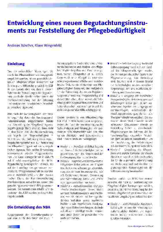 Vorschauseite 1: Entwicklung eines neuen Begutachtungsinstruments zur Feststellung der Pflegebedürftigkeit