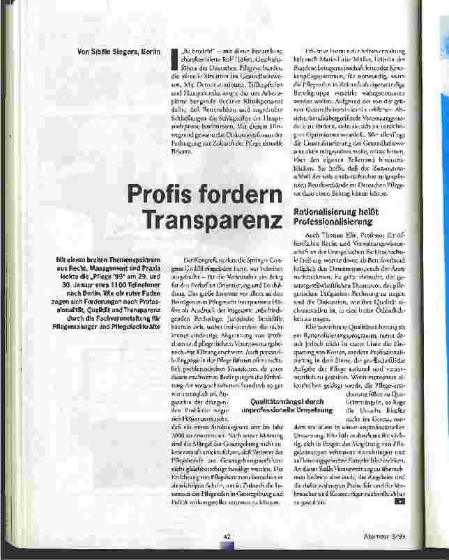Vorschauseite 1: Profis fordern Transparenz