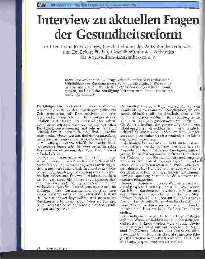 Vorschauseite 1: Interview zu aktuellen Fragen der Gesundheitsreform