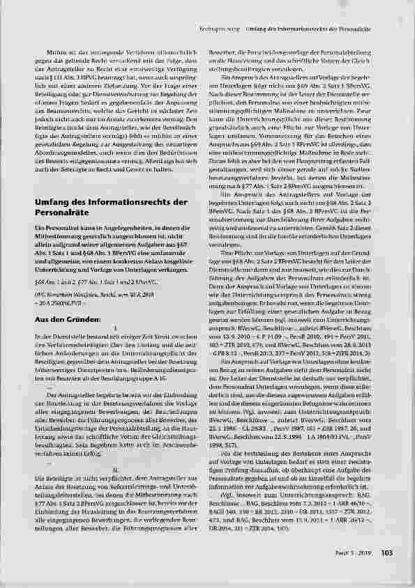 Vorschauseite 1: Aus den Gründen: Umfang des Informationsrechts der Personalräte