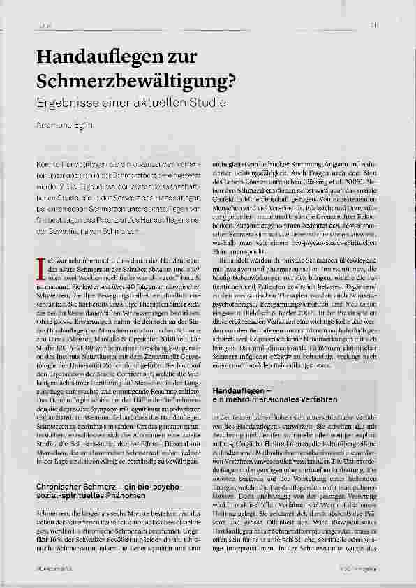 Vorschauseite 1: Handauflegen zur Schmerzbewältigung?