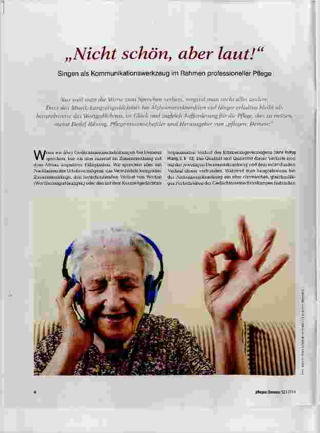 Vorschauseite 1: „Nicht schön, aber laut! Singen als Kommunikationswerkzeug im Rahmen professioneller Pflege