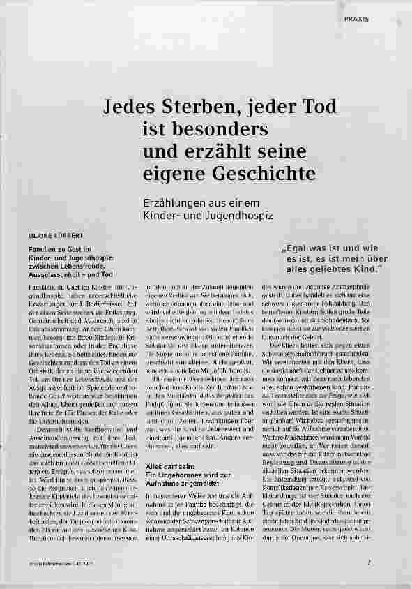Vorschauseite 1: Jedes Sterben, jeder Tod ist besonders und erzählt seine eigene Geschichte