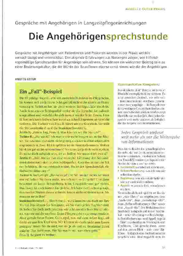 Vorschauseite 1: Die Angehörigensprechstunde