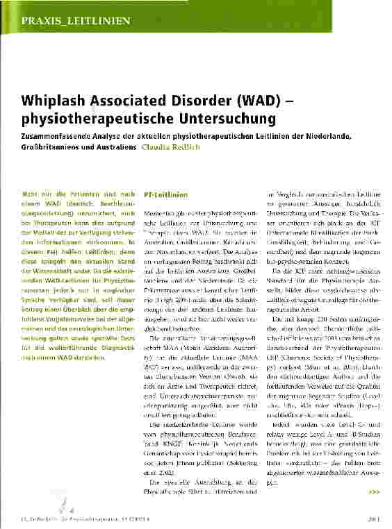 Vorschauseite 1: Whiplash Associated Disorder (WAD) -physiotherapeutische Untersuchung
