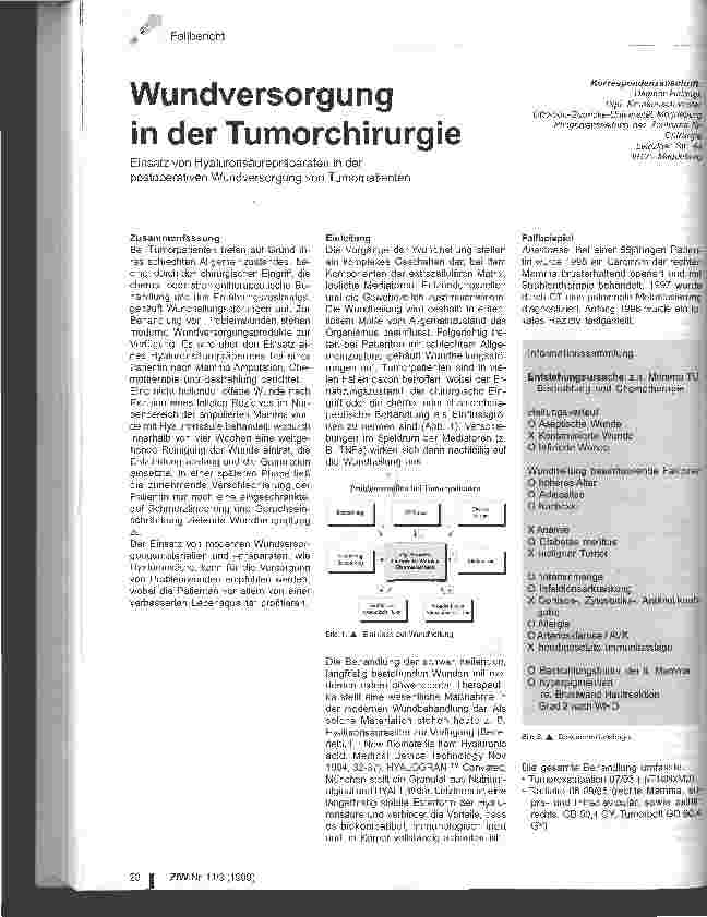 Vorschauseite 1: Wundversorgung in der Tumorchirurgie Einsatz von Hyaluronsäurepräparaten in der postoperativen Wundversorgung von Tumorpatienten