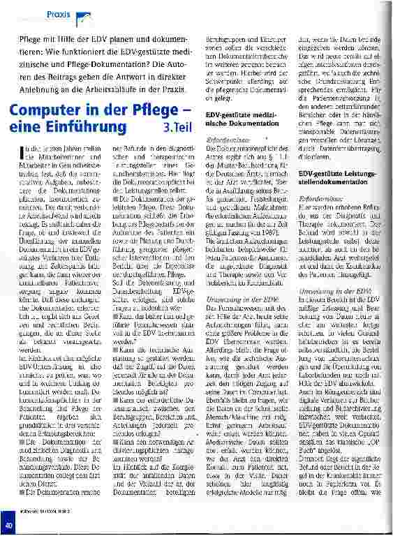 Vorschauseite 1: Computer in der Pflege - eine Einführung 3. Teil