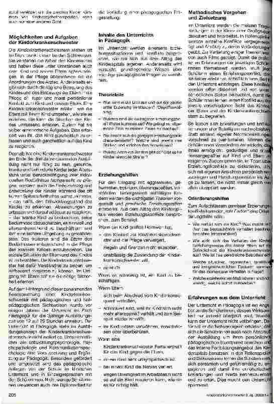 Vorschauseite 2: Pädagogik in der Kinderkrankenpflege-, Wöchnerinnenund Säuglingspflege-Ausbildung der Schweiz