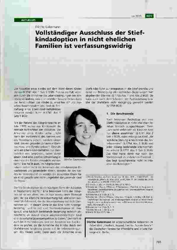 Vorschauseite 1: Vollständiger Ausschluss der Stiefkindadoption in nicht ehelichen Familien ist verfassungswidrig