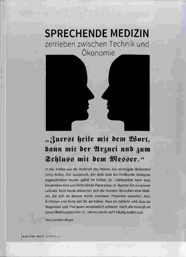 Vorschauseite 1: SPRECHENDE MEDIZIN zerrieben zwischen Technik und Ökonomie