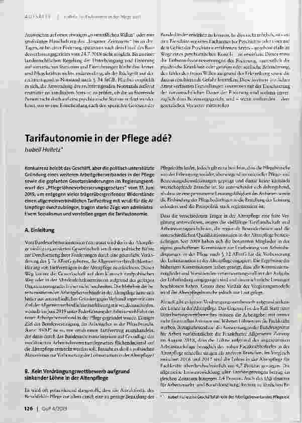 Vorschauseite 1: Tarifautonomie in der Pflege ade?