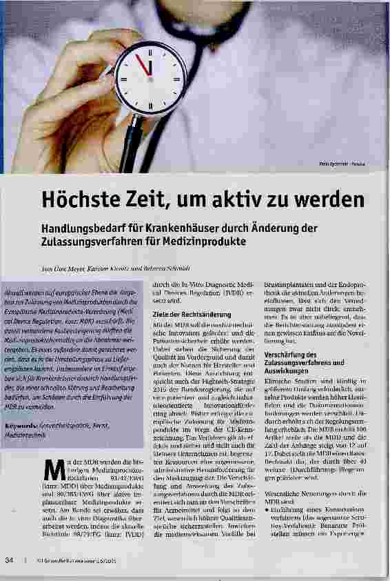 Vorschauseite 1: Höchste Zelt, um aktiv zu werden Handlungsbedarf für Krankenhäuser durch Änderung der Zulassungsverfahren für Medizinprodukte