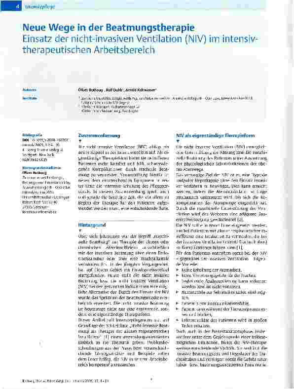 Vorschauseite 1: IntensivpflegeNeue Wege in der BeatmungstherapieEinsatz der nicht-invasiven Ventilation (NIV) im intensiv therapeutischen Arbeitsbereich