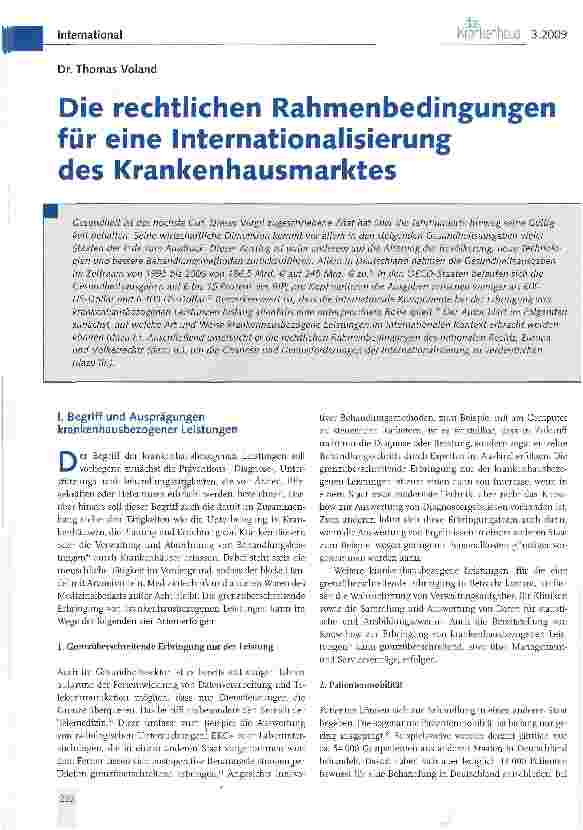 Vorschauseite 1: Die rechtlichen Rahmenbedingungen für eine Internationalisierung des Krankenhausmarktes