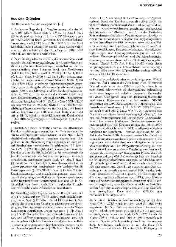 Vorschauseite 2: Auslegung des Fallpauschalenkataloges sowie der Operationenund Prozedurenschlüssel; Vergütung für Linksherzkatheteruntersuchung in der Technik nach Sones