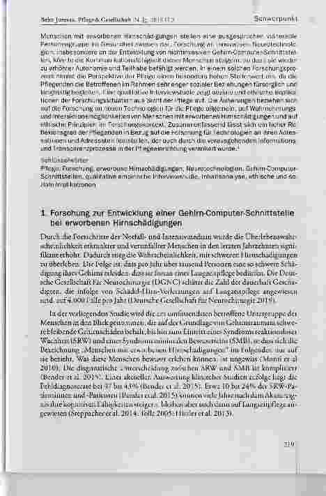 Vorschauseite 2: Forschung an Neurotechnologien für erworbene Hirnschädigungen: Empirische Beiege für die soziaien und ethischen impiikationen in der Pfiegesituation